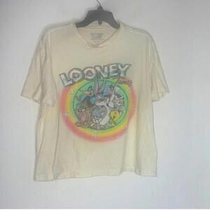 Faded yellow looney tunes rainbow graphic shirt top FLAWS